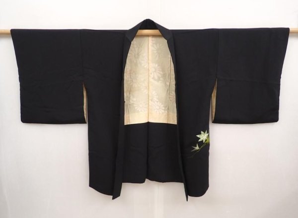 Photo5: 6605T05z540 Vintage Japanese Kimono Silk HAORI Maple Black (5)