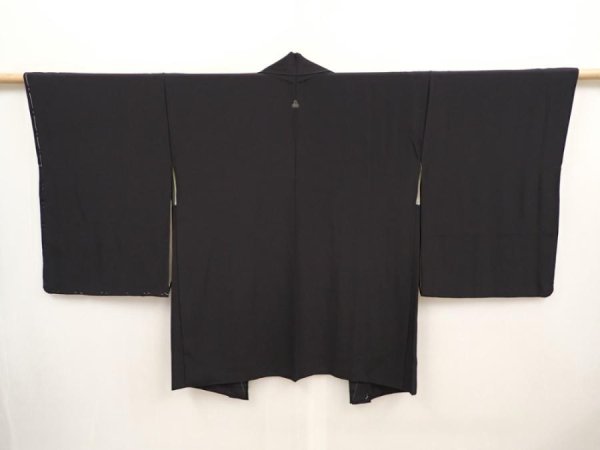 Photo1: 6605T07z550 Vintage Japanese Kimono Silk HAORI Plain Black (1)