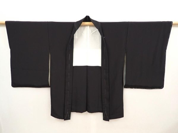 Photo6: 6605T07z550 Vintage Japanese Kimono Silk HAORI Plain Black (6)
