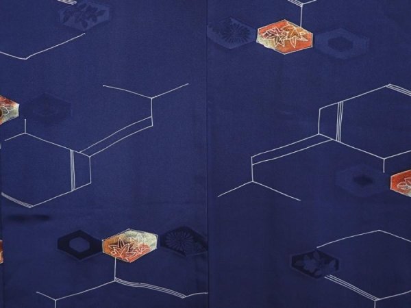 Photo3: 6605T08z540 Vintage Japanese Kimono Silk HAORI Chrysanthemum Navy (3)