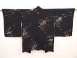 Photo1: 6605T09z680 Vintage Japanese Kimono Silk HAORI Flower Black (1)