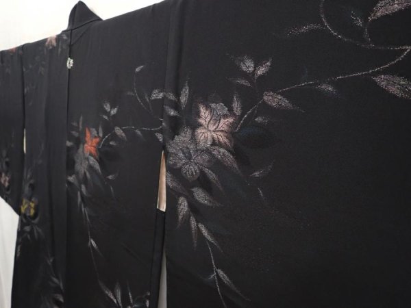 Photo2: 6605T09z680 Vintage Japanese Kimono Silk HAORI Flower Black (2)
