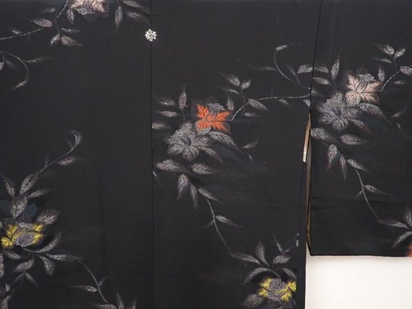 Photo3: 6605T09z680 Vintage Japanese Kimono Silk HAORI Flower Black (3)