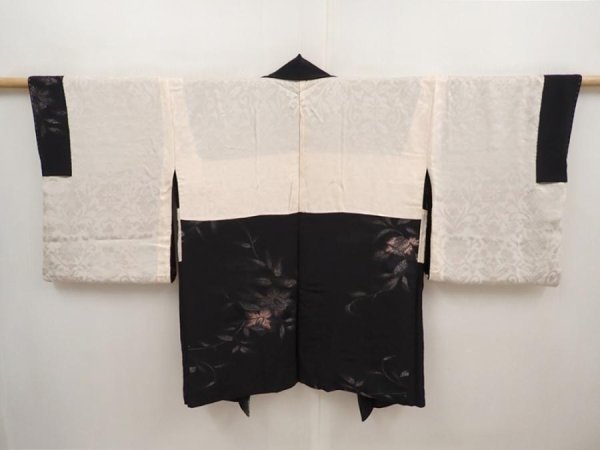 Photo7: 6605T09z680 Vintage Japanese Kimono Silk HAORI Flower Black (7)