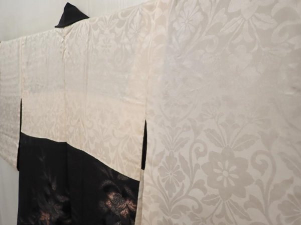 Photo8: 6605T09z680 Vintage Japanese Kimono Silk HAORI Flower Black (8)