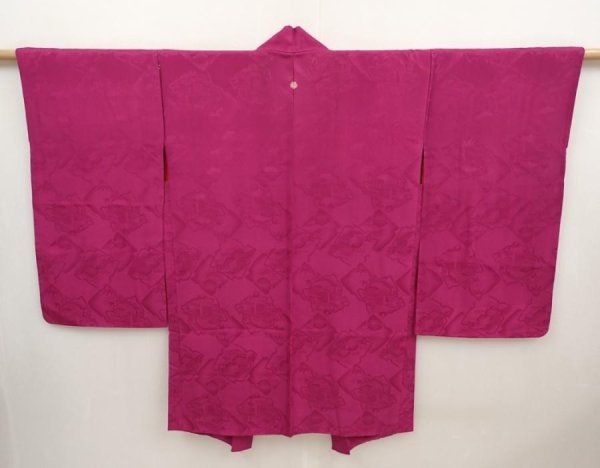 Photo3: 6605T10z420 Antique Japanese Kimono Silk HAORI  Pink-Purple (3)