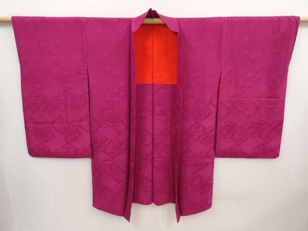 Photo8: 6605T10z420 Antique Japanese Kimono Silk HAORI  Pink-Purple (8)