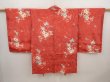 Photo1: 6605T11z390 Antique Japanese Kimono Silk HAORI Flower Red-Pink (1)