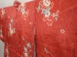 Photo2: 6605T11z390 Antique Japanese Kimono Silk HAORI Flower Red-Pink (2)