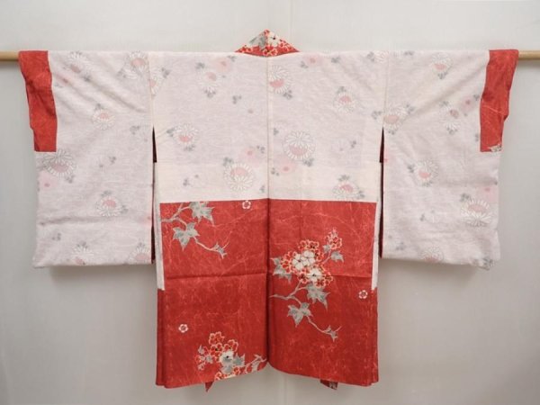 Photo8: 6605T11z390 Antique Japanese Kimono Silk HAORI Flower Red-Pink (8)