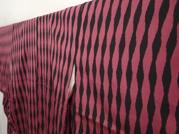 Photo2: 6605T12z850 Vintage Japanese Kimono Silk KOMON Tatewaku Dark pink (2)