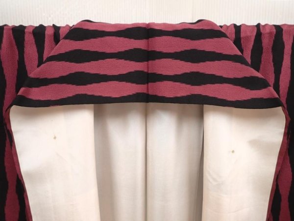 Photo7: 6605T12z850 Vintage Japanese Kimono Silk KOMON Tatewaku Dark pink (7)