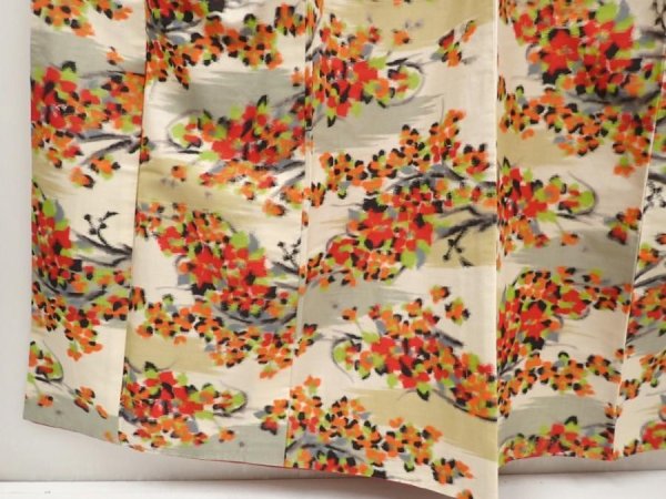 Photo4: 6605T13z650 Vintage Japanese Kimono Silk MEISEN KOMON Flower Oyster white (4)
