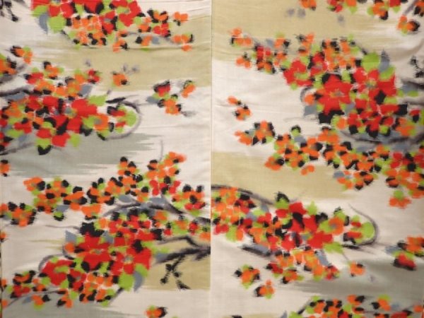 Photo5: 6605T13z650 Vintage Japanese Kimono Silk MEISEN KOMON Flower Oyster white (5)