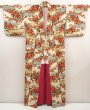 Photo8: 6605T13z650 Vintage Japanese Kimono Silk MEISEN KOMON Flower Oyster white (8)