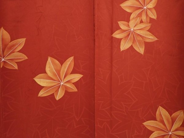 Photo5: 6605T14z850 Vintage Japanese Kimono Silk KOMON Maple Red-Brown (5)