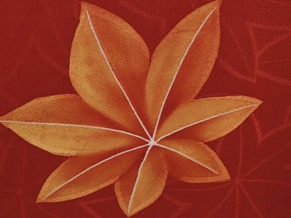 Photo6: 6605T14z850 Vintage Japanese Kimono Silk KOMON Maple Red-Brown (6)