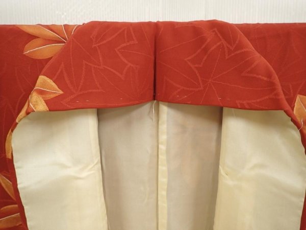 Photo7: 6605T14z850 Vintage Japanese Kimono Silk KOMON Maple Red-Brown (7)