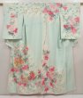 Photo1: 6605T15z830 Vintage Japanese Kimono Silk TSUKESAGE Peony Light blue (1)