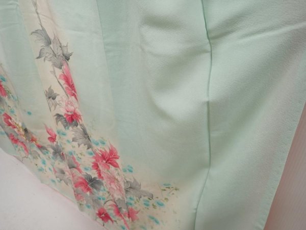 Photo4: 6605T15z830 Vintage Japanese Kimono Silk TSUKESAGE Peony Light blue (4)