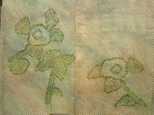 Photo3: 6609T01z390 Vintage Japanese Kimono Silk SHIBORI HAORI Flower Grass green (3)