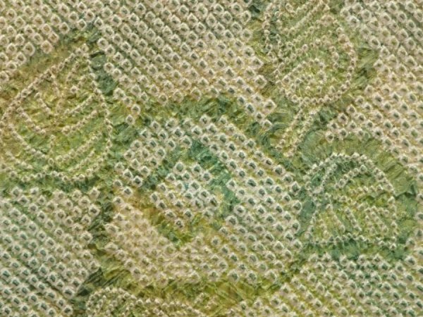 Photo4: 6609T01z390 Vintage Japanese Kimono Silk SHIBORI HAORI Flower Grass green (4)