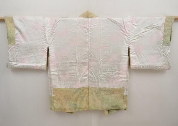 Photo6: 6609T01z390 Vintage Japanese Kimono Silk SHIBORI HAORI Flower Grass green (6)