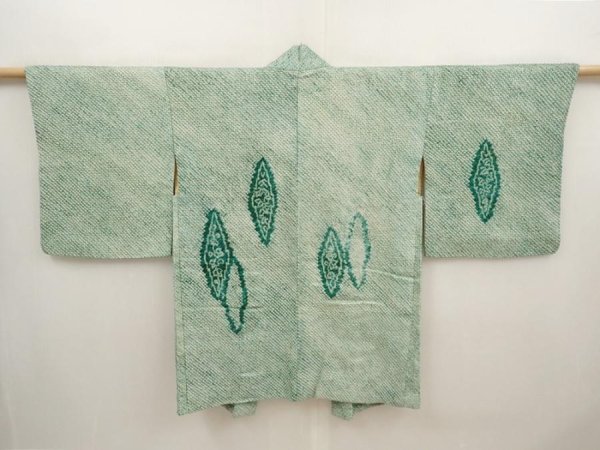 Photo1: 6609T02z440 Vintage Japanese Kimono Silk SHIBORI HAORI  Dull green (1)