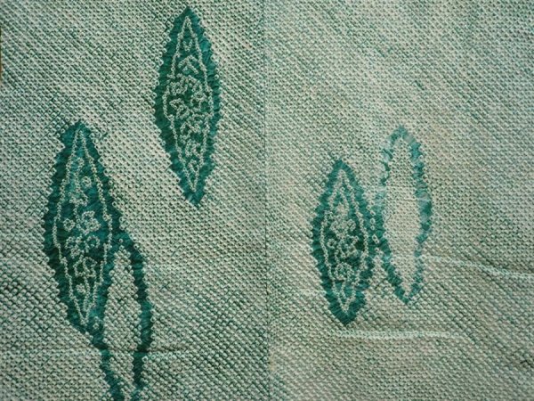Photo3: 6609T02z440 Vintage Japanese Kimono Silk SHIBORI HAORI  Dull green (3)