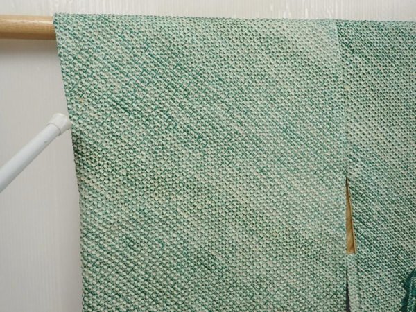 Photo5: 6609T02z440 Vintage Japanese Kimono Silk SHIBORI HAORI  Dull green (5)
