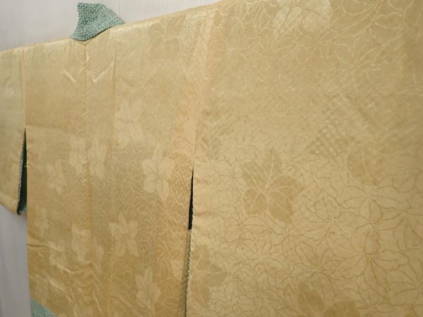 Photo8: 6609T02z440 Vintage Japanese Kimono Silk SHIBORI HAORI  Dull green (8)