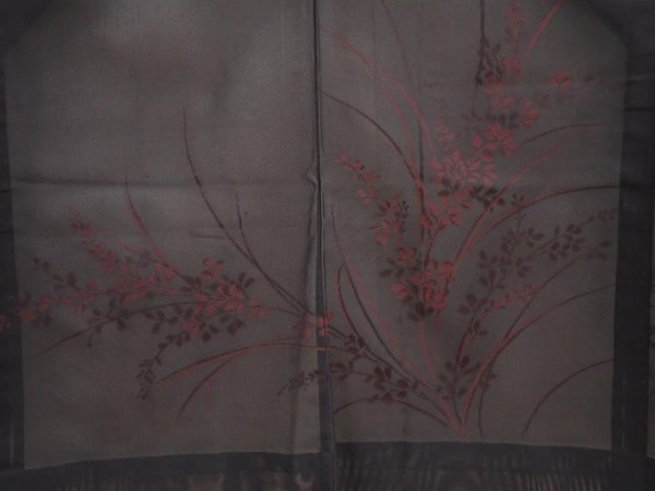 Photo3: 6609T03z270 Vintage Japanese Kimono Silk See through HAORI Flower Black (3)