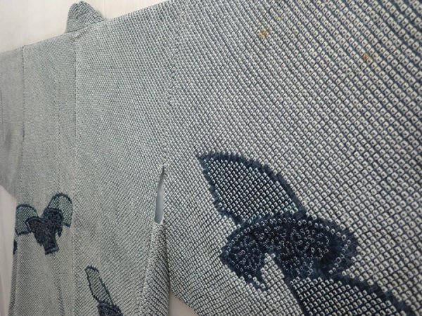 Photo2: 6609T04z510 Vintage Japanese Kimono Silk SHIBORI HAORI Jigami Navy-Gray (2)