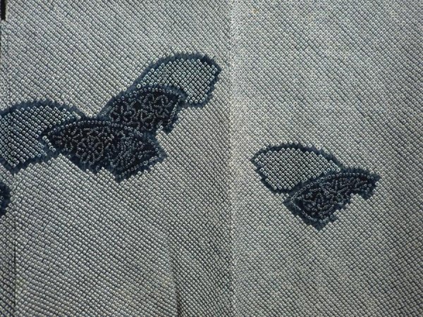 Photo3: 6609T04z510 Vintage Japanese Kimono Silk SHIBORI HAORI Jigami Navy-Gray (3)