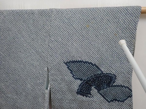 Photo5: 6609T04z510 Vintage Japanese Kimono Silk SHIBORI HAORI Jigami Navy-Gray (5)