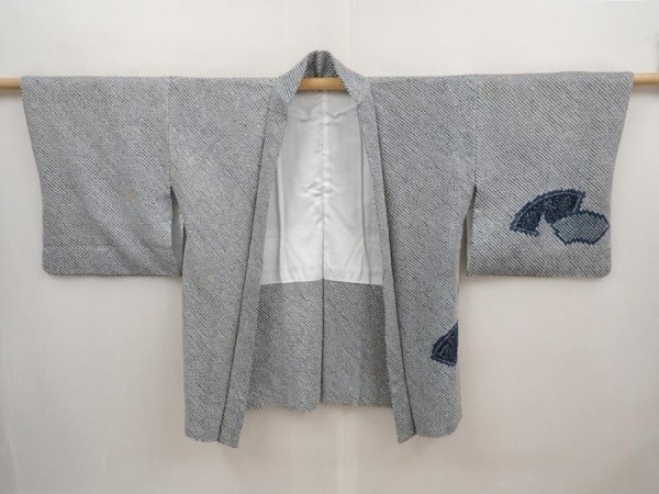 Photo6: 6609T04z510 Vintage Japanese Kimono Silk SHIBORI HAORI Jigami Navy-Gray (6)