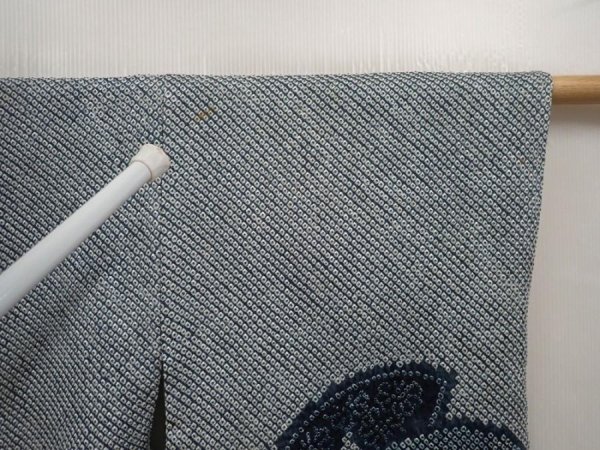 Photo7: 6609T04z510 Vintage Japanese Kimono Silk SHIBORI HAORI Jigami Navy-Gray (7)