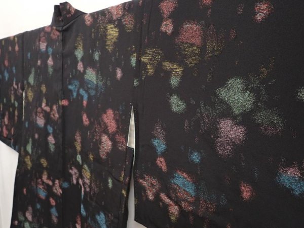Photo2: 6609T05z620 Vintage Japanese Kimono Silk HAORI  Black (2)