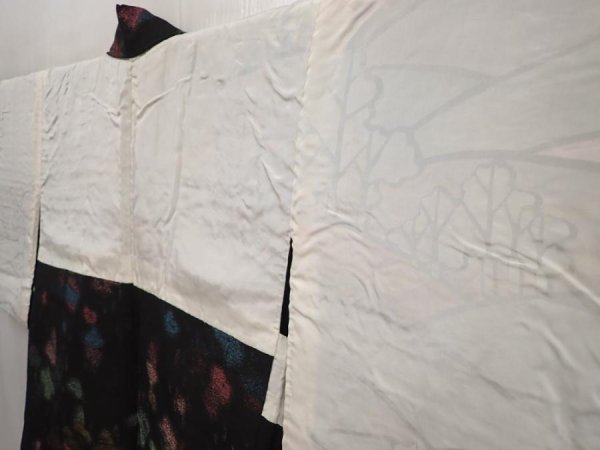 Photo8: 6609T05z620 Vintage Japanese Kimono Silk HAORI  Black (8)