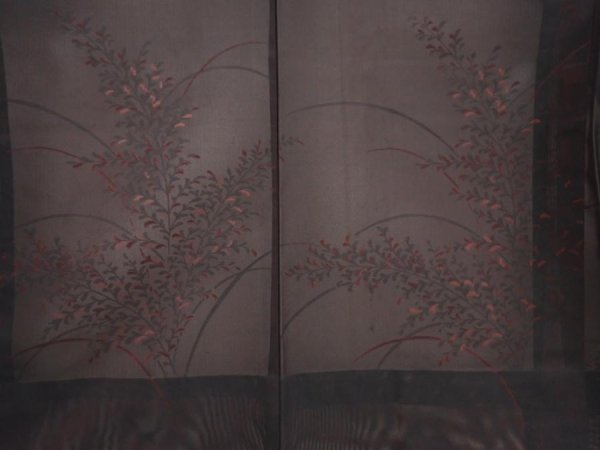 Photo3: 6609T06z240 Vintage Japanese Kimono Silk See through HAORI Plants Black (3)