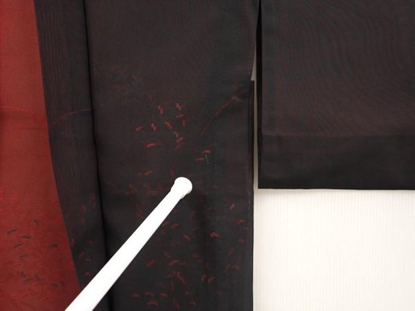 Photo7: 6609T06z240 Vintage Japanese Kimono Silk See through HAORI Plants Black (7)