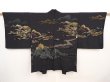 Photo1: 6609T08z490 Vintage Japanese Kimono Silk HAORI Amanohashidate Black (1)