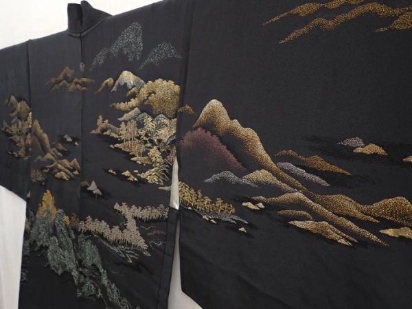 Photo2: 6609T08z490 Vintage Japanese Kimono Silk HAORI Amanohashidate Black (2)