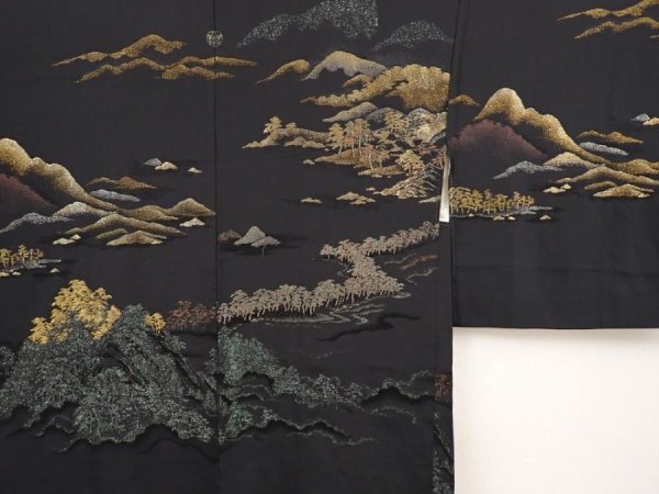 Photo3: 6609T08z490 Vintage Japanese Kimono Silk HAORI Amanohashidate Black (3)