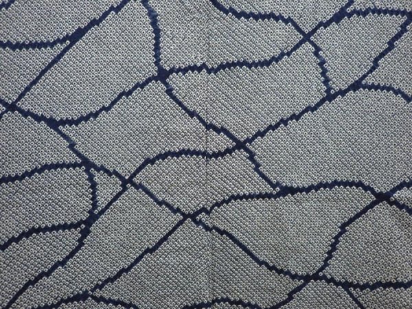 Photo3: 6609T09z470 Vintage Japanese Kimono Silk SHIBORI HAORI  Navy (3)