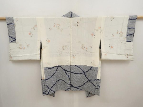 Photo6: 6609T09z470 Vintage Japanese Kimono Silk SHIBORI HAORI  Navy (6)