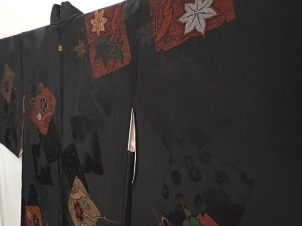 Photo2: 6609T10z640 Vintage Japanese Kimono Silk HAORI Plum blossom Black (2)