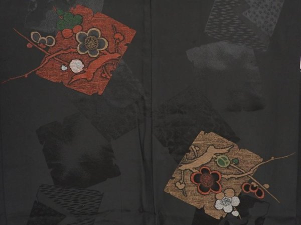 Photo3: 6609T10z640 Vintage Japanese Kimono Silk HAORI Plum blossom Black (3)