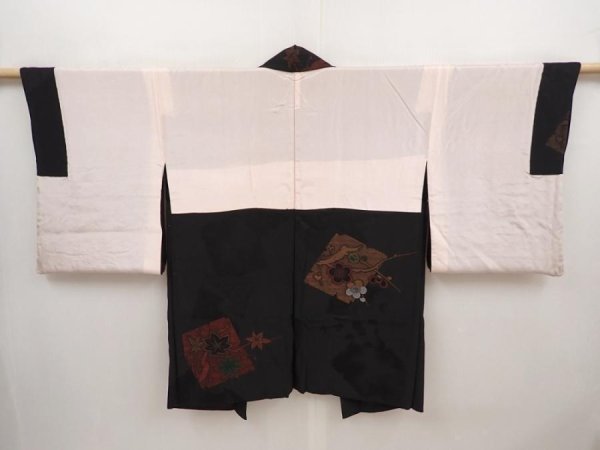 Photo7: 6609T10z640 Vintage Japanese Kimono Silk HAORI Plum blossom Black (7)