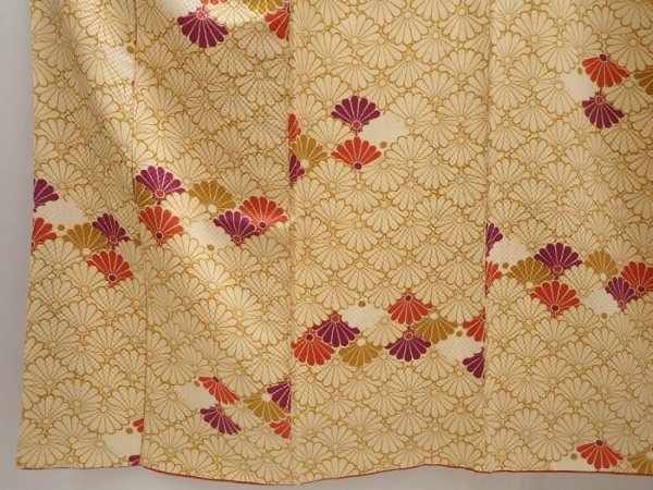 Photo4: 6609T11z740 Vintage Japanese Kimono Silk KOMON Chrysanthemum Champagne (4)